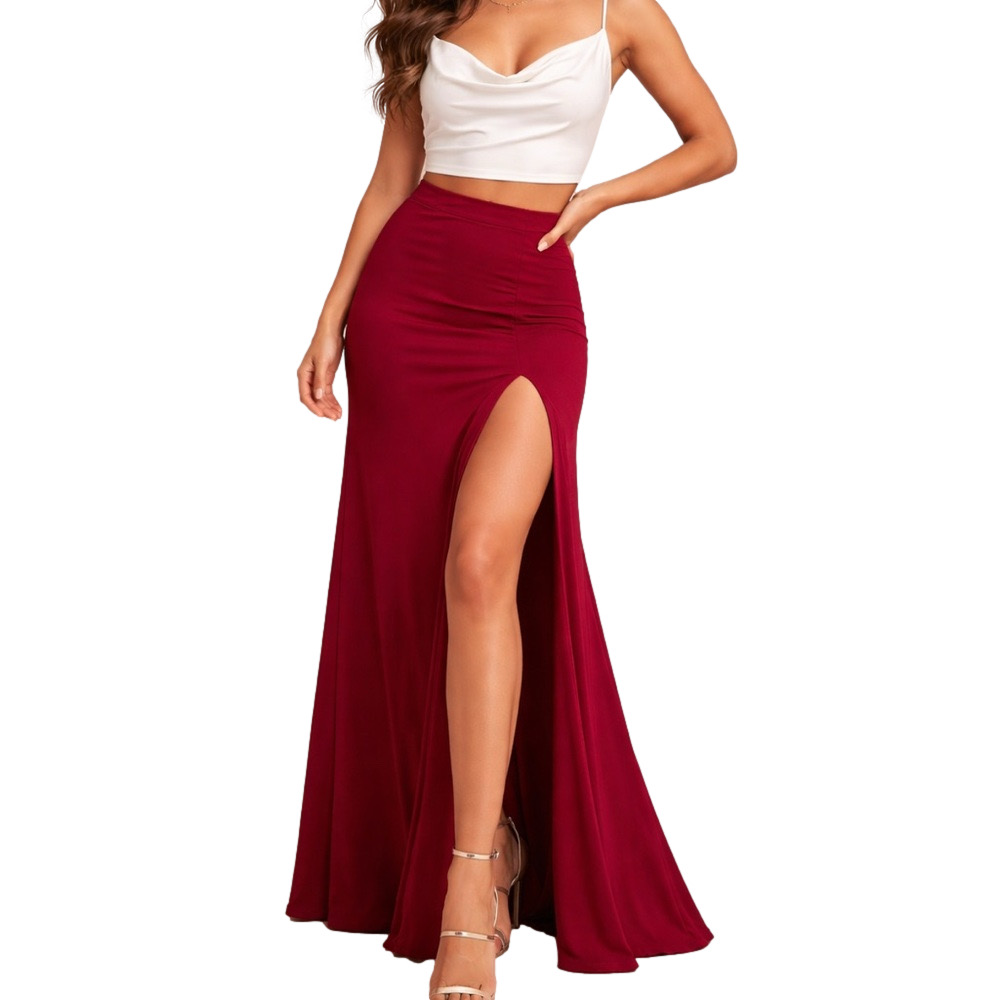 My Michelle Deep Red Maxi Skirt High Slit Size 9